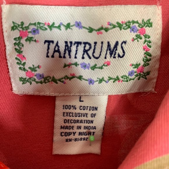 VTG Tantrums Womens Pink Floral Denim Jacket Size L Beaded Embroidered Jean Coat - Picture 7 of 13